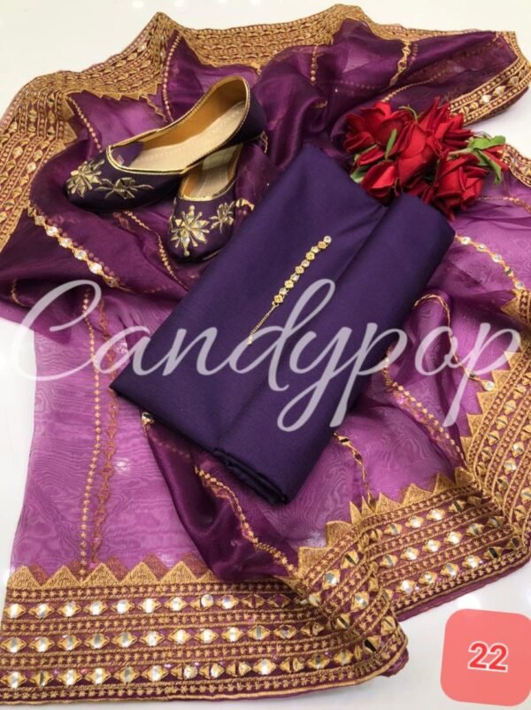 3PC Stitched Raw Silk Suit With Organza Sequence,Mirror work & Embroiderd Dupatta - Image 22