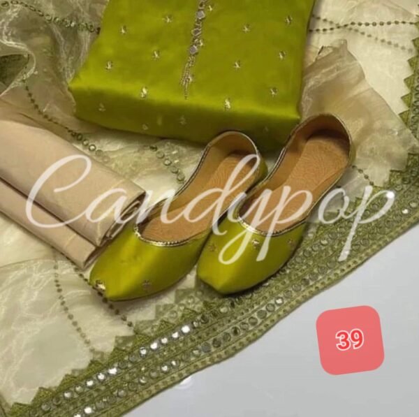 3 Pcs Stitched Silk Suit With Organza Dupatta. - Image 40