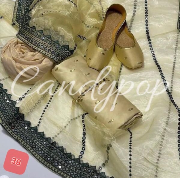 3 Pcs Stitched Silk Suit With Organza Dupatta. - Image 39