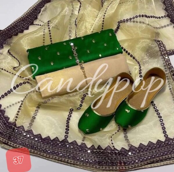 3 Pcs Stitched Silk Suit With Organza Dupatta. - Image 38