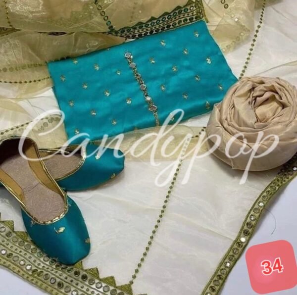 3 Pcs Stitched Silk Suit With Organza Dupatta. - Image 35