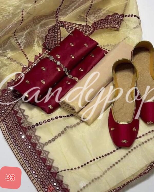 3 Pcs Stitched Silk Suit With Organza Dupatta. - Image 34