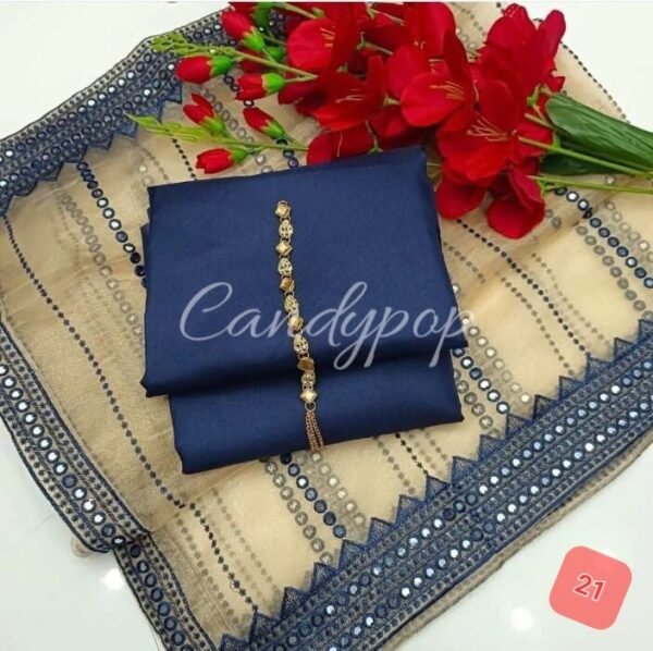 3PC Stitched Raw Silk Suit With Organza Sequence,Mirror work & Embroiderd Dupatta - Image 21