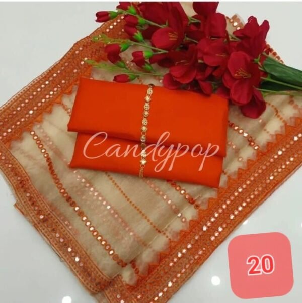 3PC Stitched Raw Silk Suit With Organza Sequence,Mirror work & Embroiderd Dupatta - Image 20