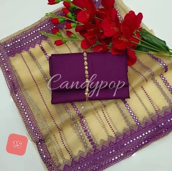 3PC Stitched Raw Silk Suit With Organza Sequence,Mirror work & Embroiderd Dupatta - Image 16