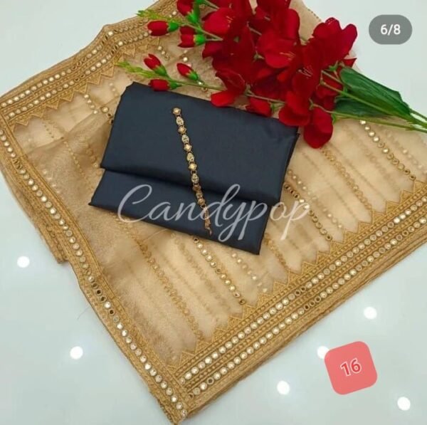 3PC Stitched Raw Silk Suit With Organza Sequence,Mirror work & Embroiderd Dupatta - Image 17