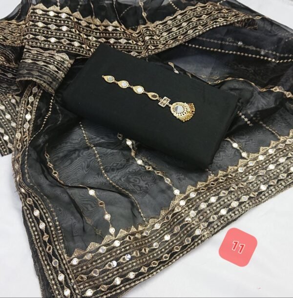 3PC Stitched Raw Silk Suit With Organza Sequence,Mirror work & Embroiderd Dupatta - Image 12