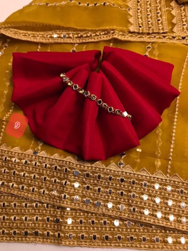 3PC Stitched Raw Silk Suit With Organza Sequence,Mirror work & Embroiderd Dupatta - Image 10