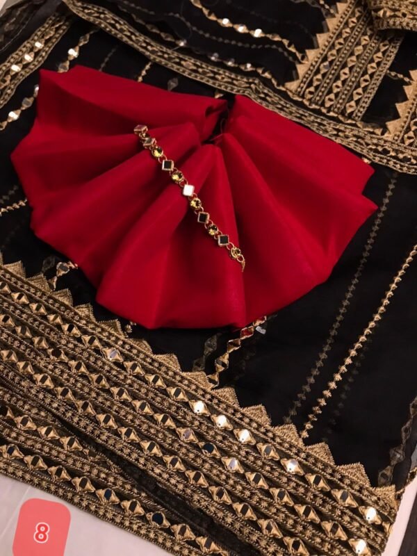 3PC Stitched Raw Silk Suit With Organza Sequence,Mirror work & Embroiderd Dupatta - Image 9