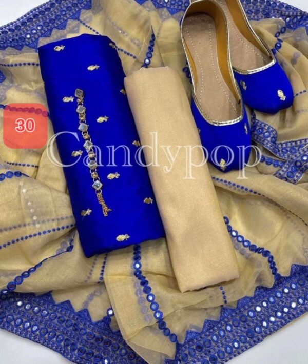 3 Pcs Stitched Silk Suit With Organza Dupatta. - Image 31