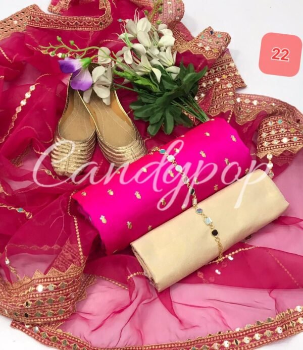 3 Pcs Stitched Silk Suit With Organza Dupatta. - Image 23