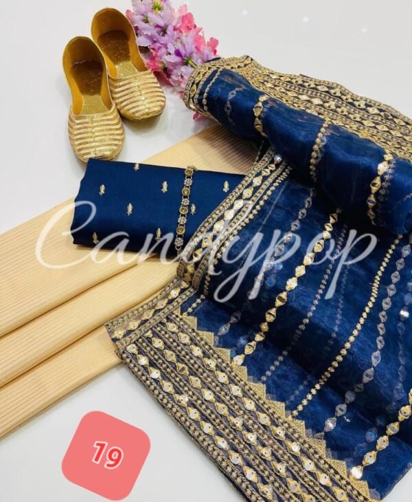 3 Pcs Stitched Silk Suit With Organza Dupatta. - Image 20