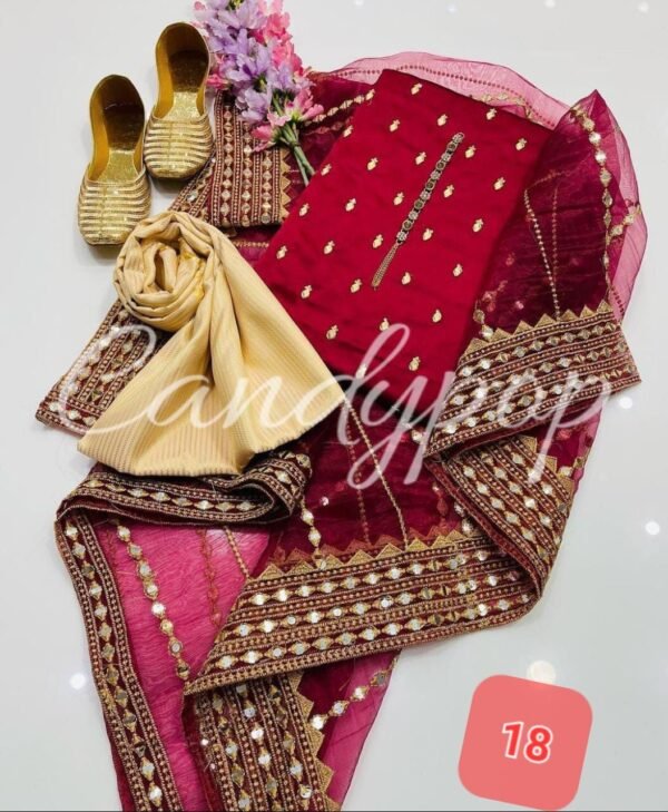 3 Pcs Stitched Silk Suit With Organza Dupatta. - Image 19