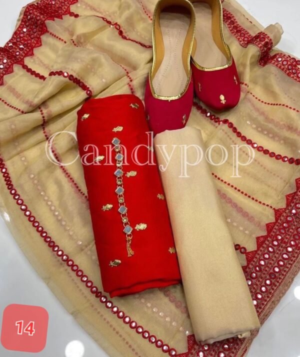 3 Pcs Stitched Silk Suit With Organza Dupatta. - Image 15