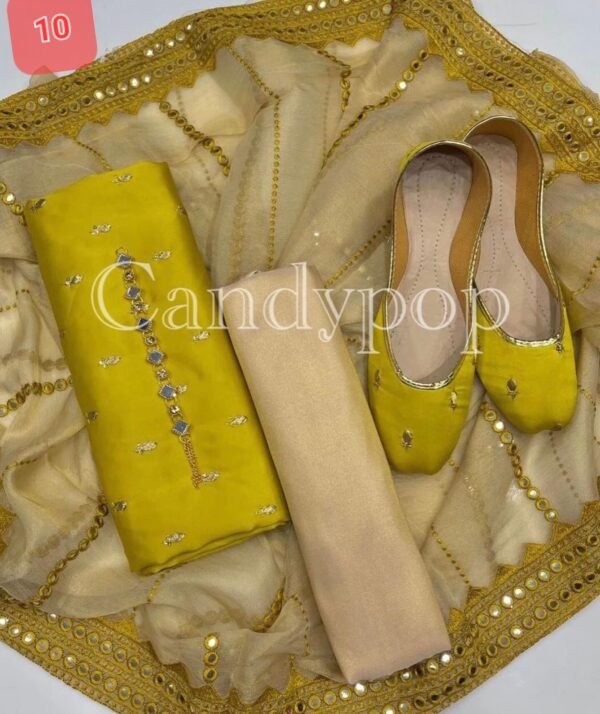 3 Pcs Stitched Silk Suit With Organza Dupatta. - Image 11