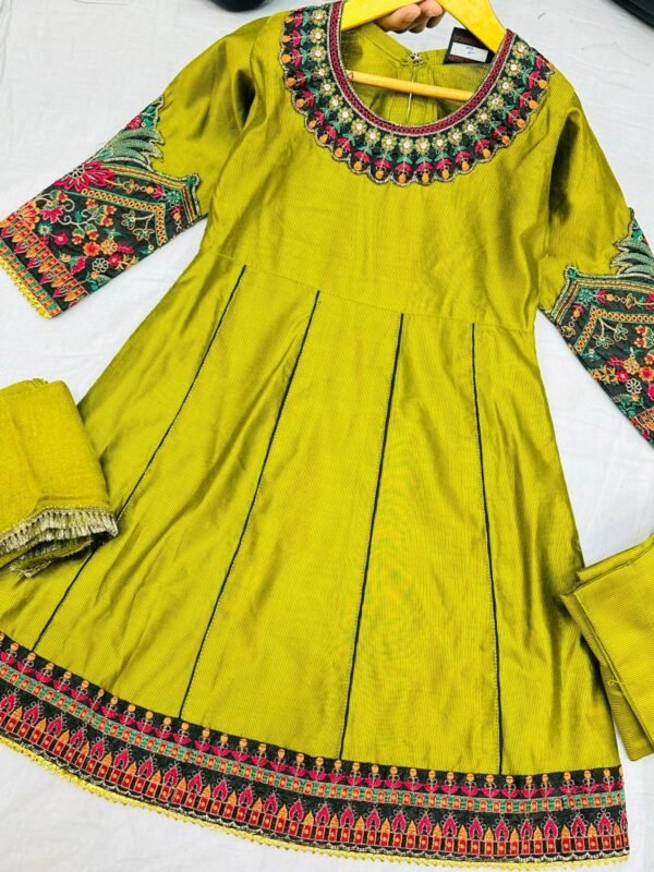 3PC Stitched Khadi Frock With Net Duppatta(6 colors) - Image 16