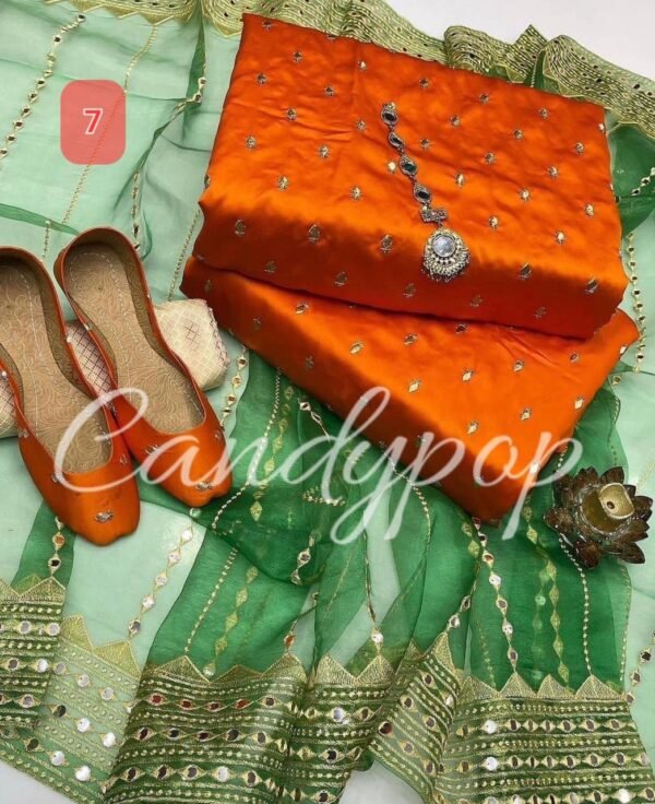 3 Pcs Stitched Silk Suit With Organza Dupatta. - Image 8