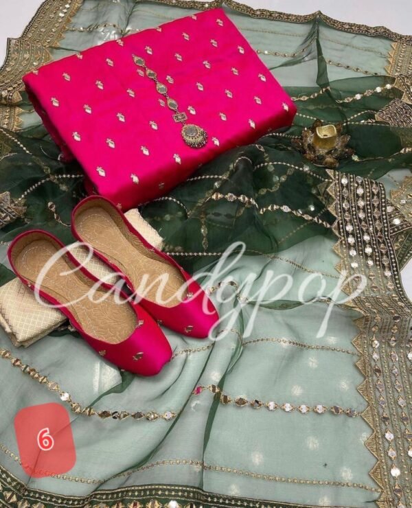 3 Pcs Stitched Silk Suit With Organza Dupatta. - Image 7