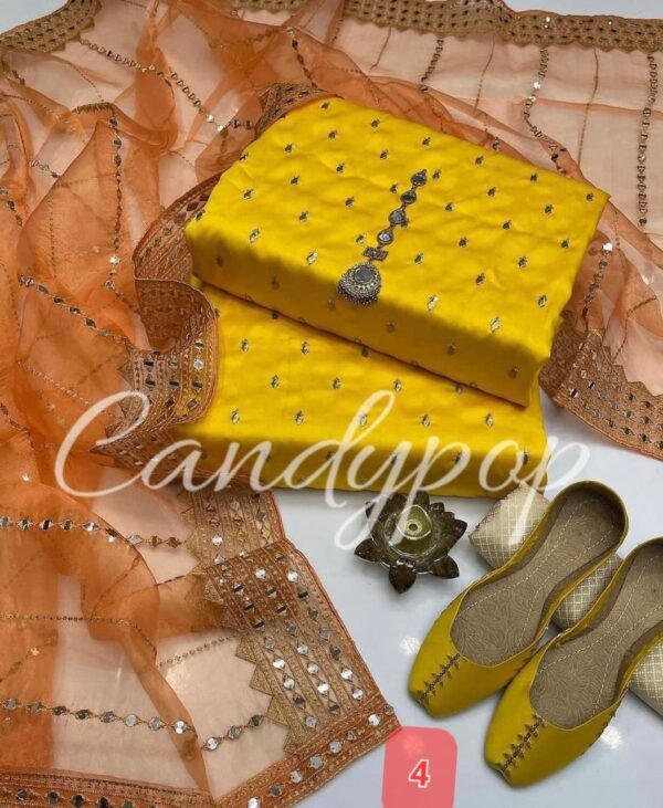 3 Pcs Stitched Silk Suit With Organza Dupatta. - Image 5