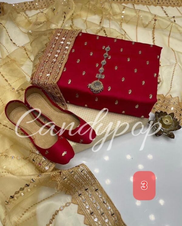 3 Pcs Stitched Silk Suit With Organza Dupatta. - Image 4
