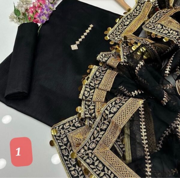 3PC Stitched Raw Silk Suit With Organza Embroidery Dupatta. - Image 47