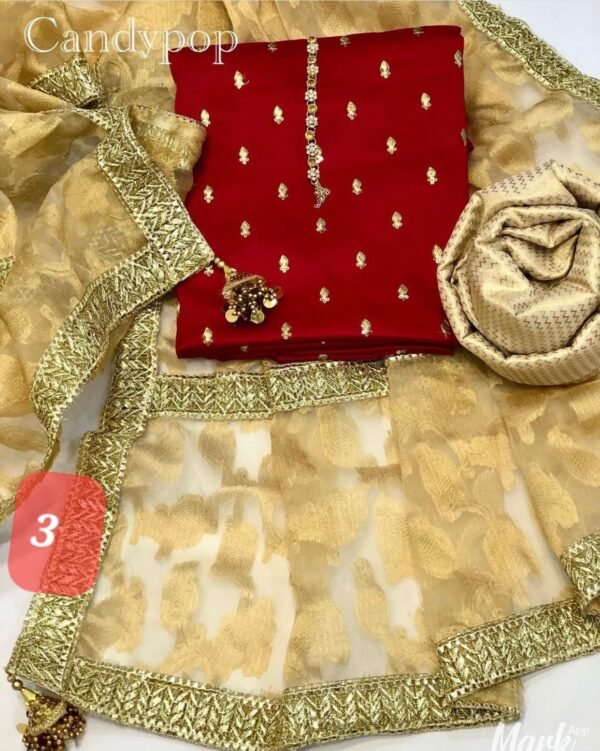 Gota jackquard duppatta with shamoze silk - Image 3