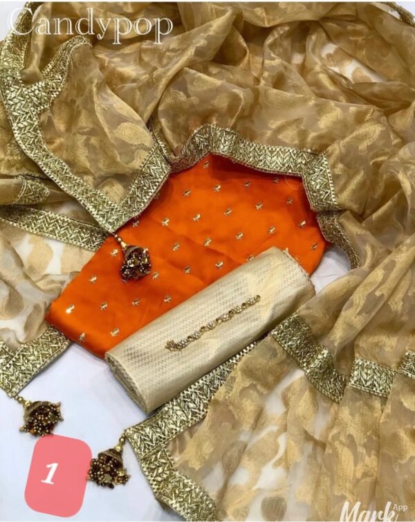 Gota jackquard duppatta with shamoze silk
