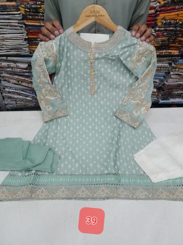 Girls 3PC Frocks With Trousers(48 Designs) - Image 35