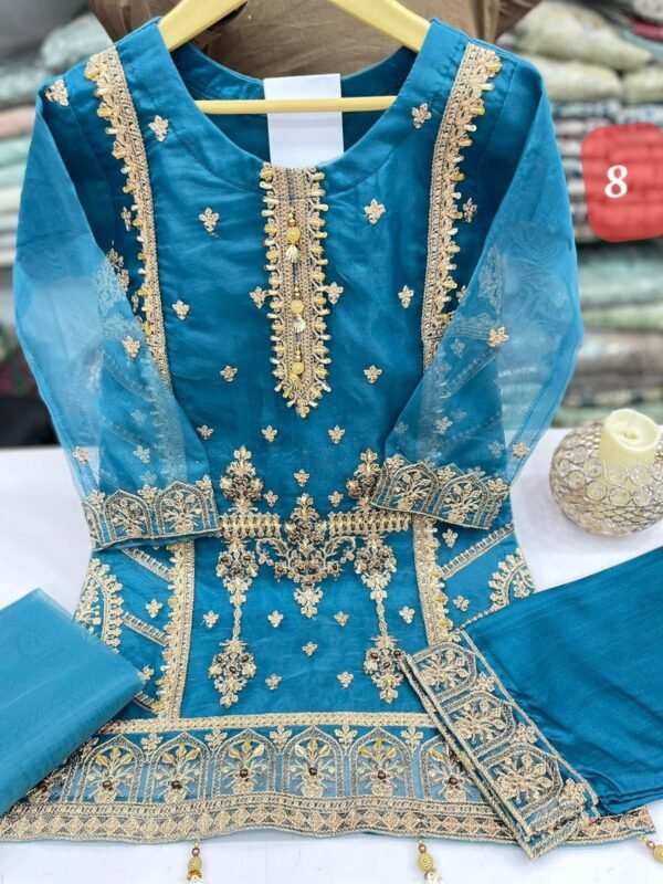 Girls organza thread & adda work 2 designs 4 colors