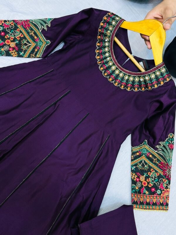 3PC Stitched Khadi Frock With Net Duppatta(6 colors) - Image 7