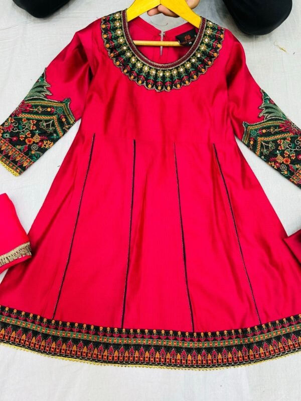 3PC Stitched Khadi Frock With Net Duppatta(6 colors) - Image 14