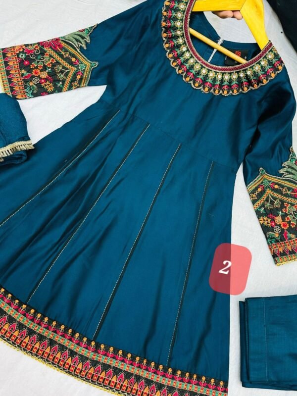 3PC Stitched Khadi Frock With Net Duppatta(6 colors) - Image 3