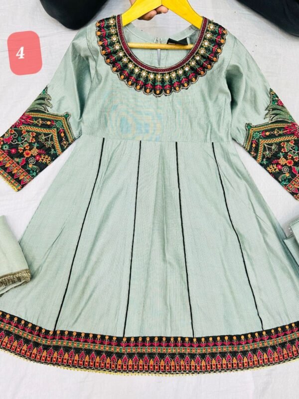 3PC Stitched Khadi Frock With Net Duppatta(6 colors) - Image 9
