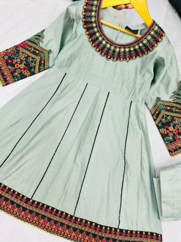 3PC Stitched Khadi Frock With Net Duppatta(6 colors) - Image 11