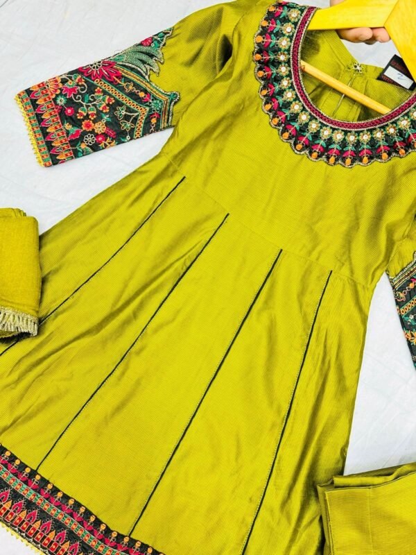 3PC Stitched Khadi Frock With Net Duppatta(6 colors) - Image 17