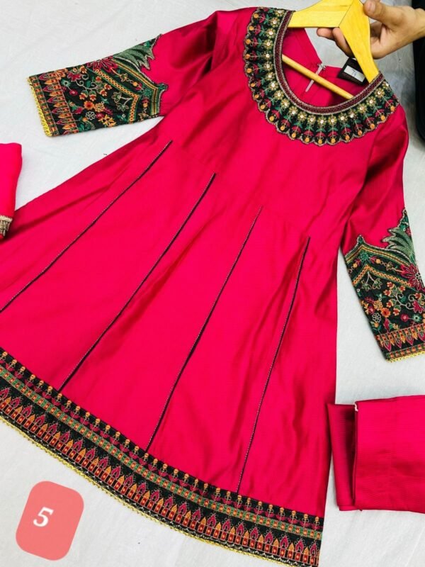 3PC Stitched Khadi Frock With Net Duppatta(6 colors) - Image 12
