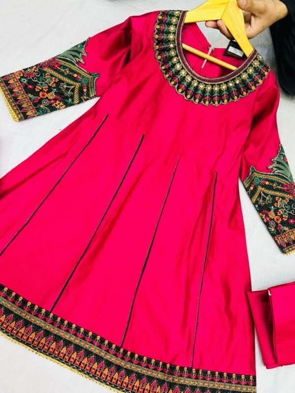 3PC Stitched Khadi Frock With Net Duppatta(6 colors) - Image 13