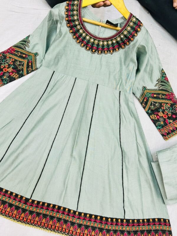 3PC Stitched Khadi Frock With Net Duppatta(6 colors) - Image 10