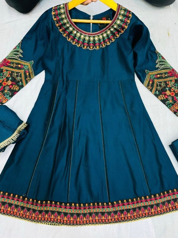3PC Stitched Khadi Frock With Net Duppatta(6 colors) - Image 4