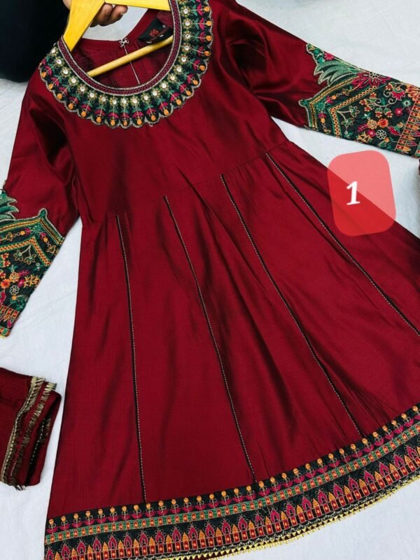 3PC Stitched Khadi Frock With Net Duppatta(6 colors)