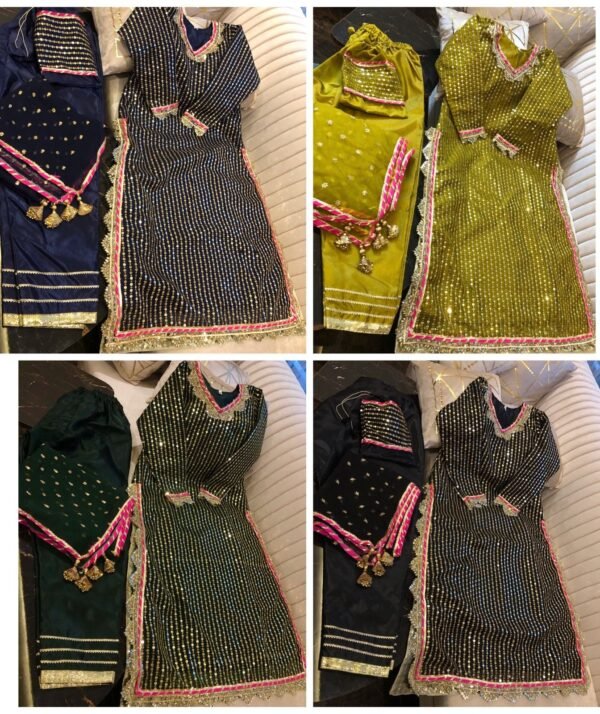 Mommy & Me 3PC Organza sequins,tilla & gota work long shirt Rawsilk inner & Trouser with fancy embroidered Dupatta with Gota lace & Tassels