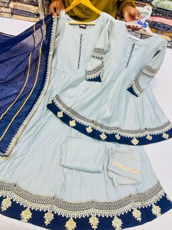 Mother &Daughter Collection,3PC Soft Khaddi Fabric With Thread and Sequins Embroidery. - Image 5