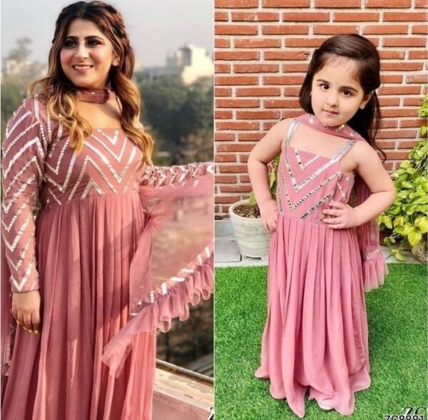 Mother and Daughter Collection,3PC Chiffon maxi with gota work. - Image 2