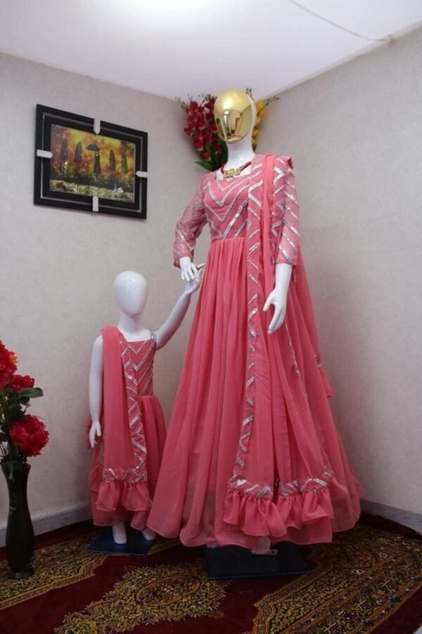 Mother and Daughter Collection,3PC Chiffon maxi with gota work.
