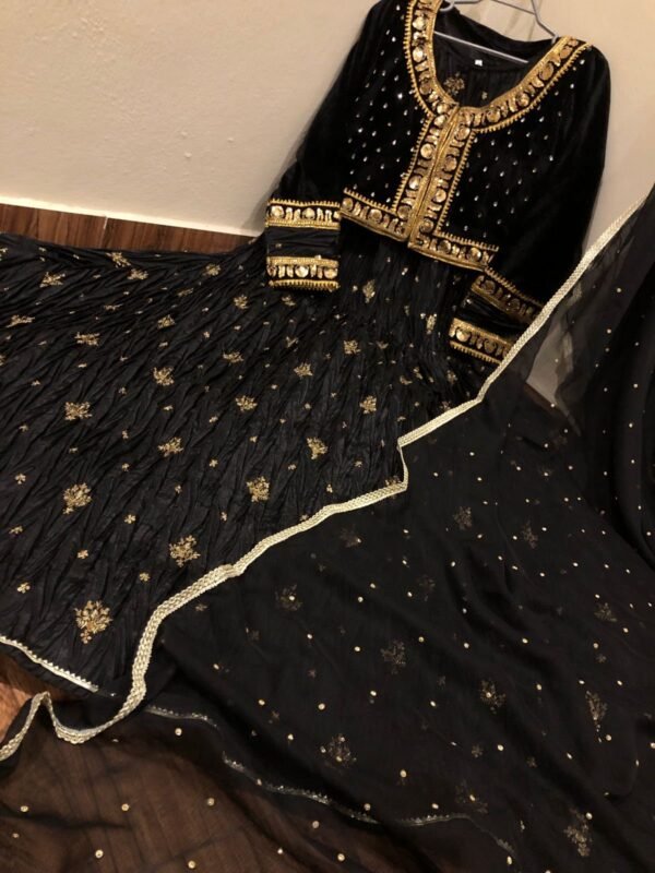 Mother & Daughter Flary Crush Sequins and Tilla Work long Maxi with Velvet Jacket &Chiffon Dupatta. - Image 7