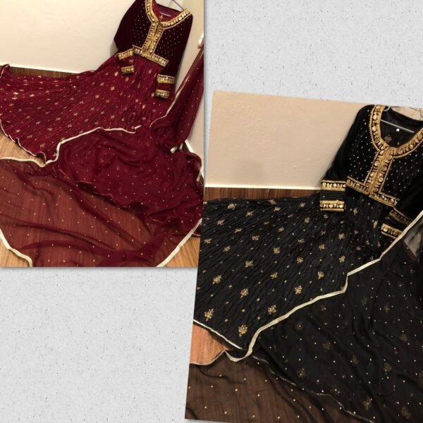 Mother & Daughter Flary Crush Sequins and Tilla Work long Maxi with Velvet Jacket &Chiffon Dupatta. - Image 2