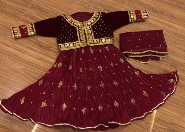 Mother & Daughter Flary Crush Sequins and Tilla Work long Maxi with Velvet Jacket &Chiffon Dupatta. - Image 5