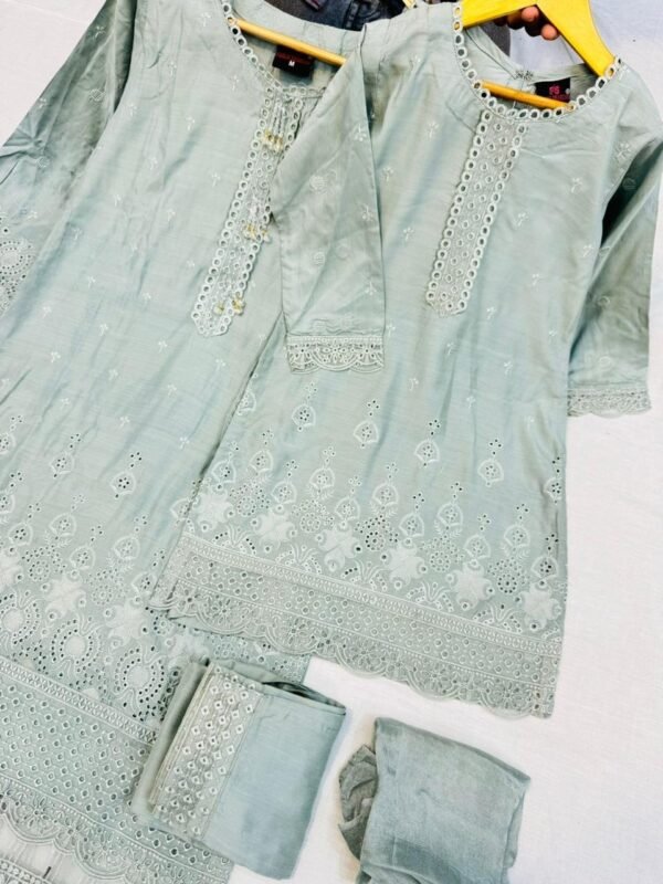 Mother & Daughter 3PC Soft Viscose Embroidered Chikankari Dresses. - Image 5