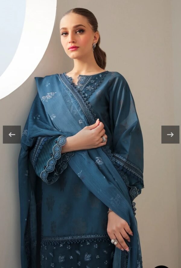 BAROQUE 3PC STITCHED EMBROIDERED JACQUARD LAWN UF-314 - Image 3