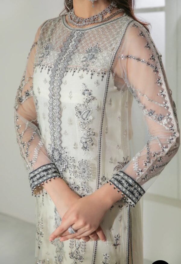 BAROQUE 3PC STITCHED EMBROIDERED NET UF-182 - Image 3